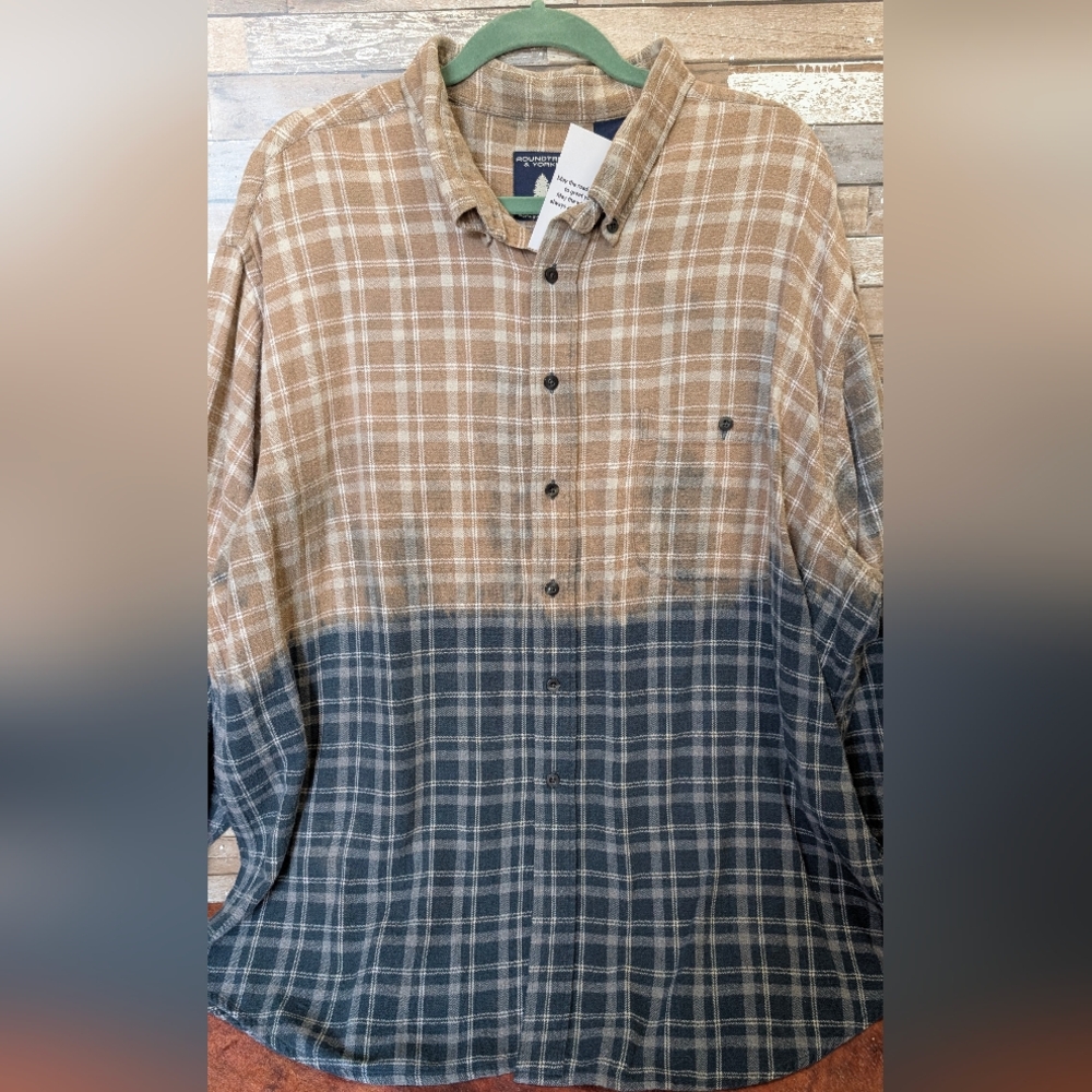 Bull Skull & Floral Design Upcycled Boho Western Dip Dye Bleach Flannel Shirt - Picture 12 of 15